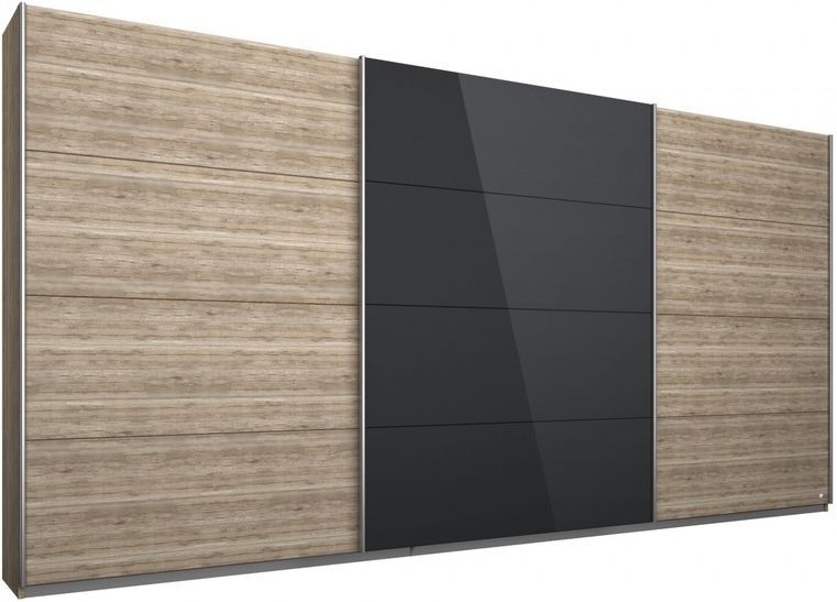 Rauch Kulmbach 3 Door Sliding Wardrobe In Sonoma Oak And Glass Black With Aluminium Handle Strips W 271cm