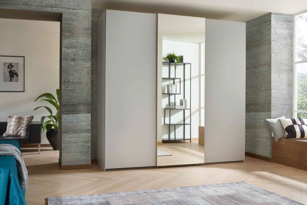 Rauch Lias 3 Door 1 Mirror Sliding Wardrobe In Silk Grey And Artisan Oak W 226cm