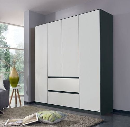 Rauch Mainz Metallic Grey And Alpine White 4 Door 2 Drawer Combi Wardrobe 181cm