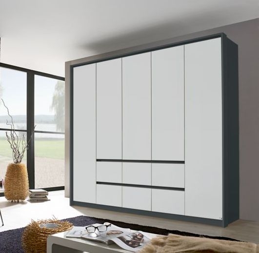 Rauch Mainz Metallic Grey And Alpine White 5 Door 6 Drawer Combi Wardrobe 226cm