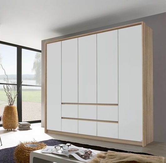 Rauch Mainz Sonoma Oak And Alpine White 5 Door 6 Drawer Combi Wardrobe 226cm