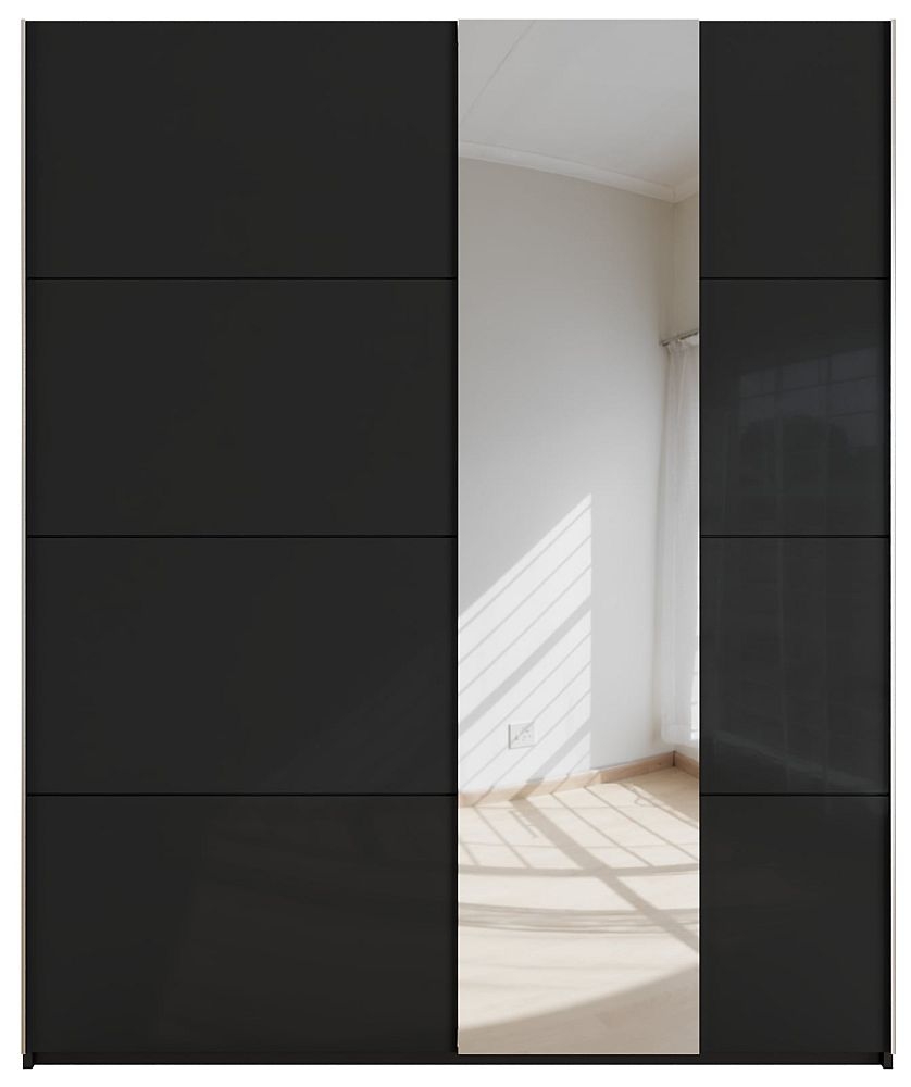 Rauch Miramar 2 Door Sliding Wardrobe With Black Glass And Mirror Front W 181cm