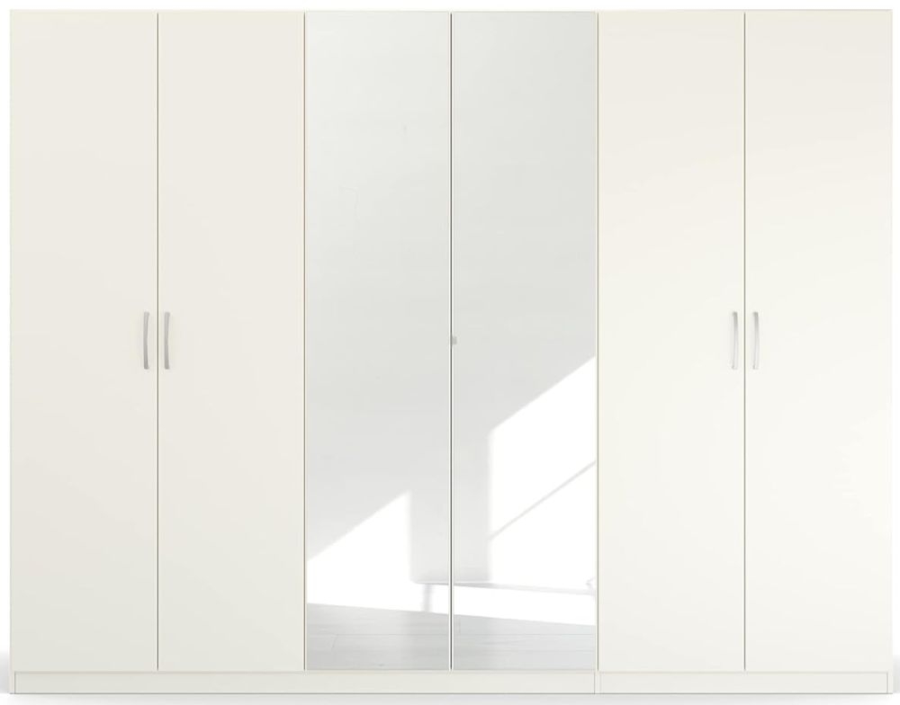 Rauch Quadraspin 6 Door 2 Mirror White Wardrobe 271cm