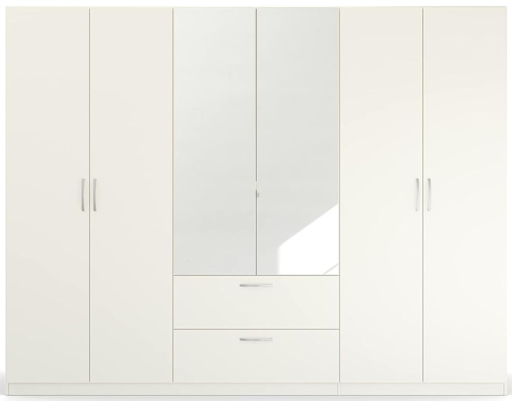 Rauch Quadraspin 6 Door 2 Mirror White Combi Wardrobe 271cm