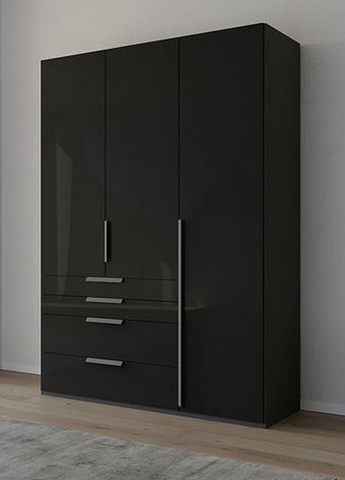 Rauch Purisma Graphite 3 Door 4 Drawer Combi Wardrobe With Basalt Glass Front 151cm