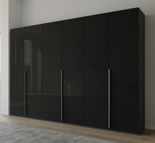 Rauch Purisma Graphite 6 Door Wardrobe With Basalt Glass Front 301cm