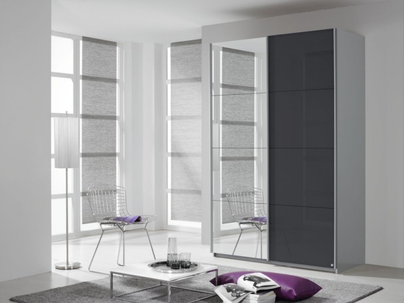 Rauch Quadra 2 Door Mirror Sliding Wardrobe In Silk Grey And Basalt Glass W 136cm