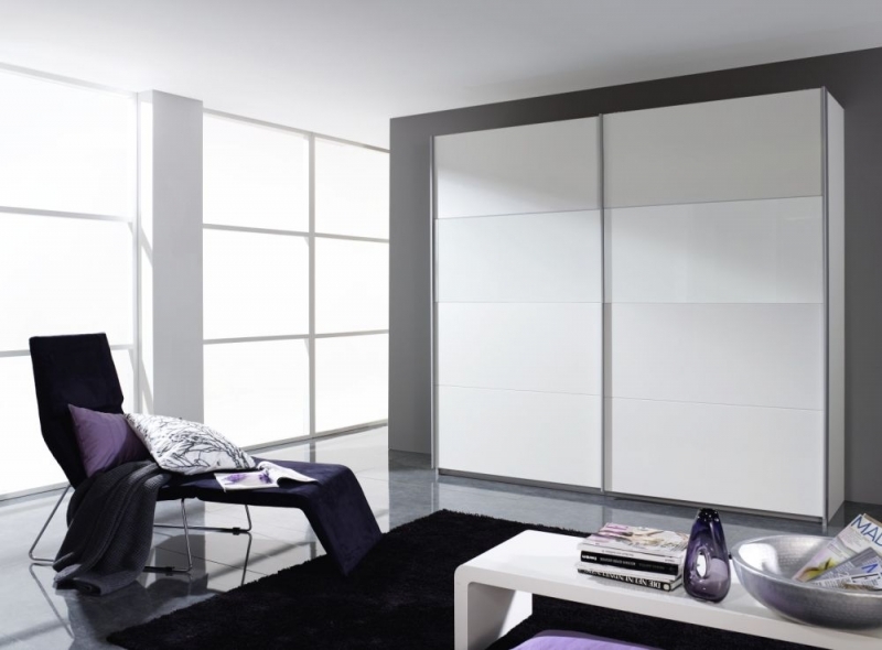 Rauch Quadra 2 Door Sliding Wardrobe In Silk Grey And White Glass W 226cm