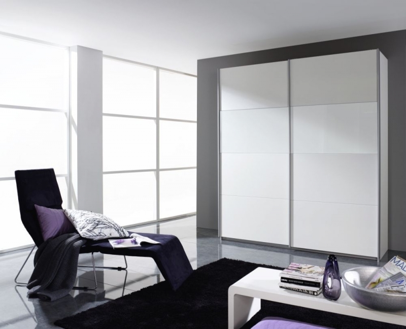 Rauch Quadra 2 Door Sliding Wardrobe In White Partial Glass W 181cm