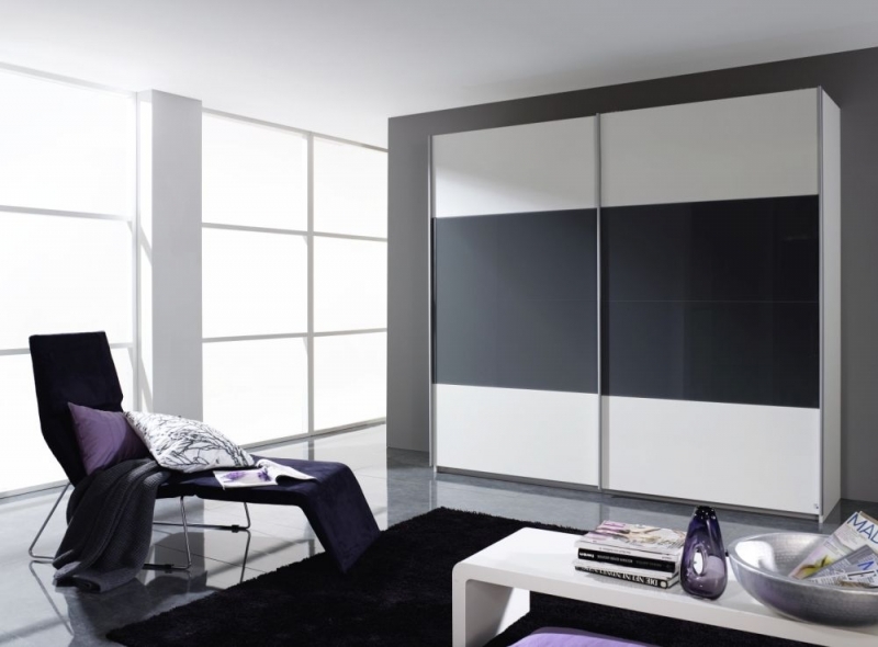 Rauch Quadra 2 Door Sliding Wardrobe In White And Dark Grey W 226cm