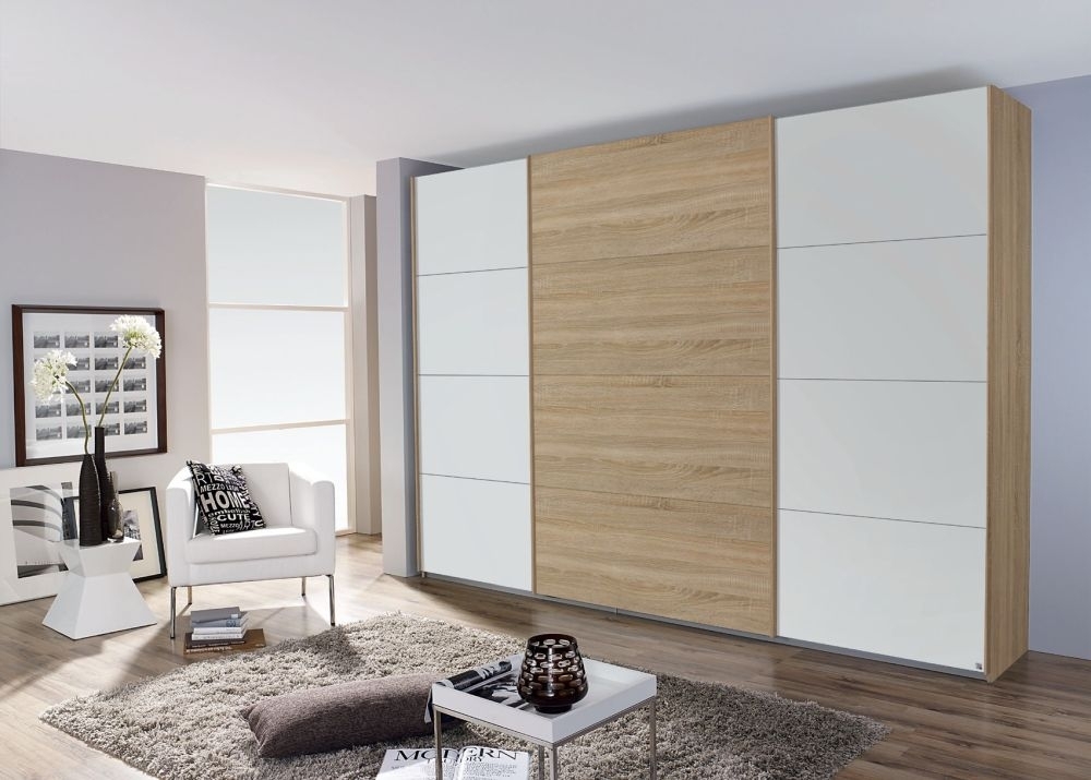 Rauch Quadra 3 Door Sliding Wardrobe In Oak And White W 315cm