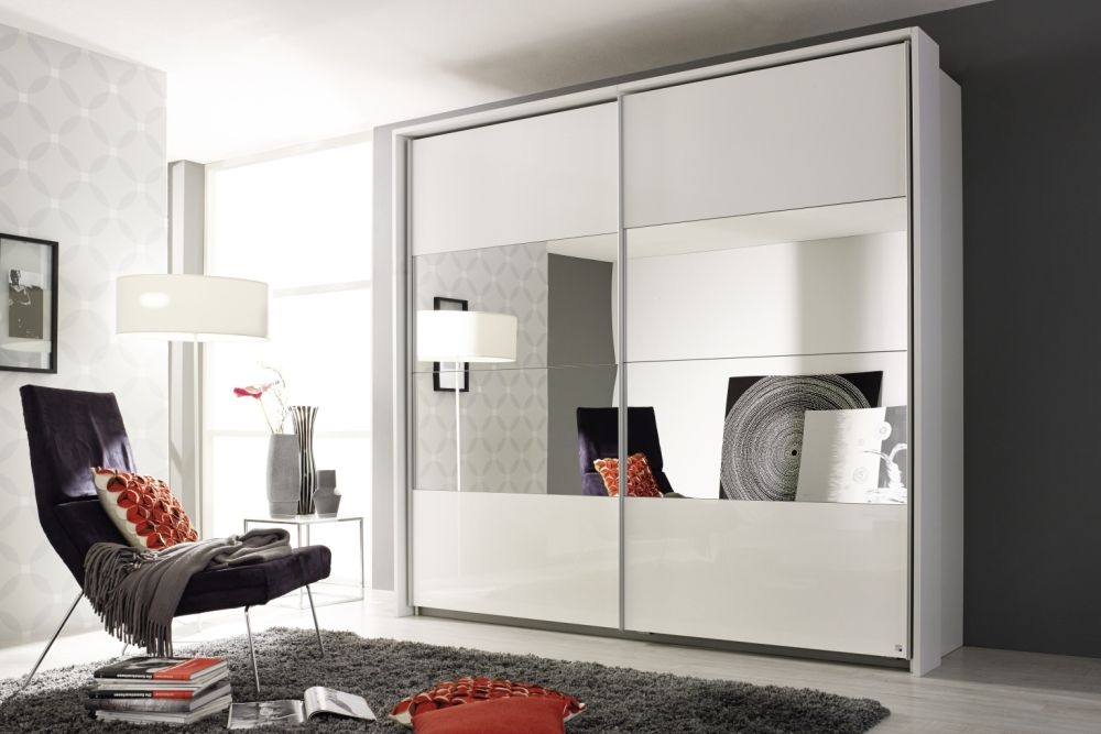Rauch Quadra Sliding Wardrobe With High Gloss And Part Mirror Front