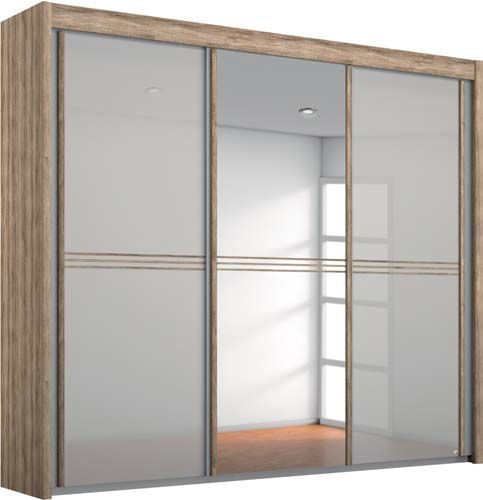 Rauch Ravello 3 Door Sliding Wardrobe In Oak And Silk Grey W 225cm