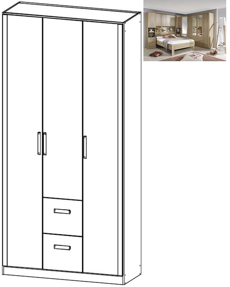 Rauch Rivera 3 Door 2 Drawer Combi Wardrobe With Cornice In Sonoma Oak