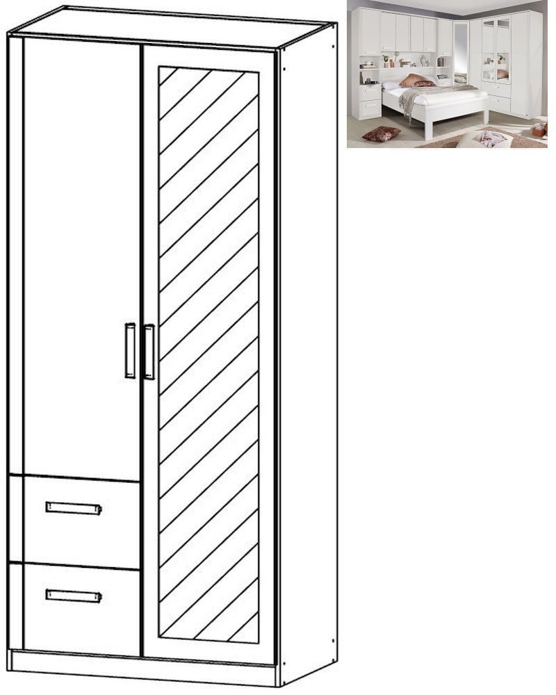 Rauch Rivera 2 Door 1 Left Mirror 2 Drawer Combi Wardrobe With Cornice In Alpine White