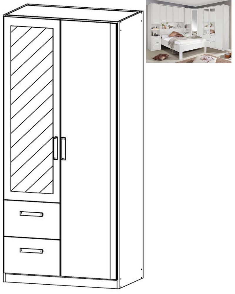 Rauch Rivera 2 Door 1 Mirror 2 Left Drawer Combi Wardrobe With Cornice In Alpine White