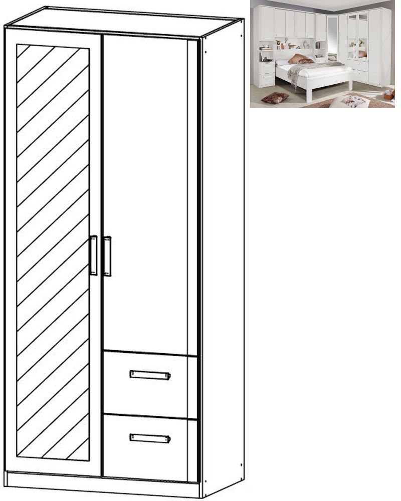 Rauch Rivera 2 Door 1 Right Mirror 2 Drawer Combi Wardrobe With Cornice In Alpine White
