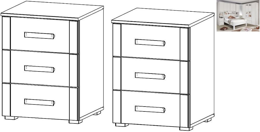 Rauch Rivera 3 Drawer Bedside Cabinet In Alpine White Pair