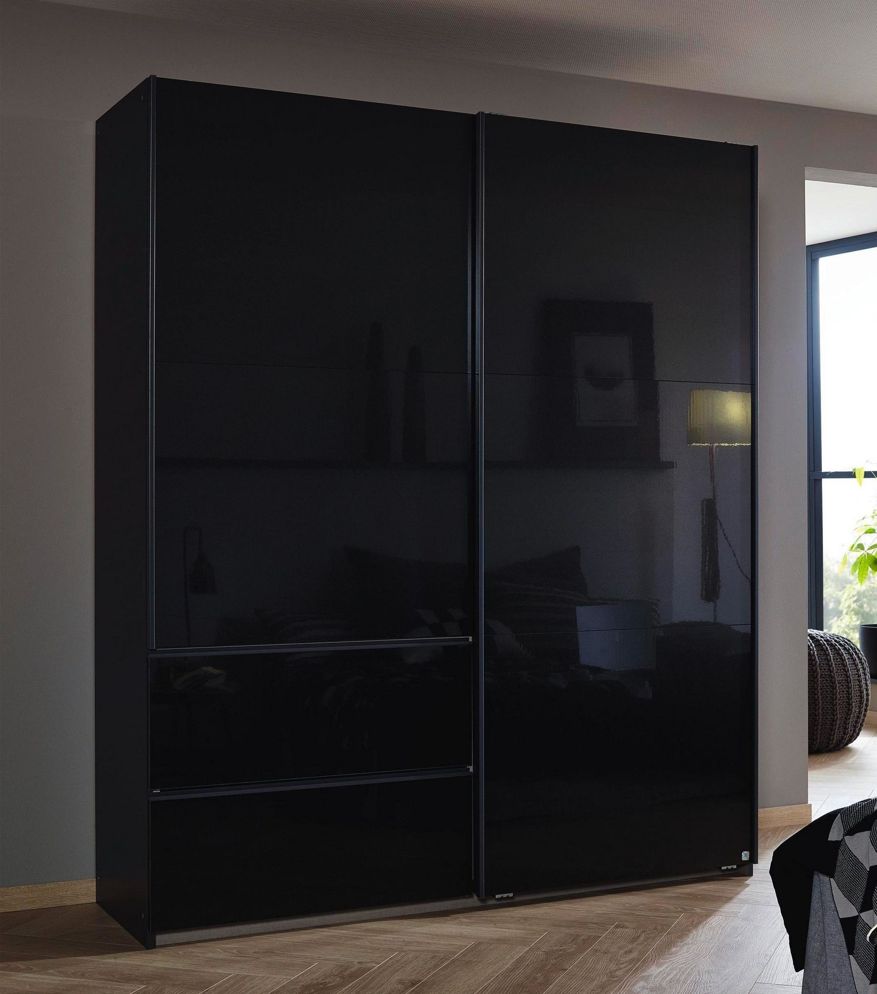 Rauch Sevilla High Gloss Metallic Grey 2 Door 2 Drawer Combi Sliding Wardrobe 175cm