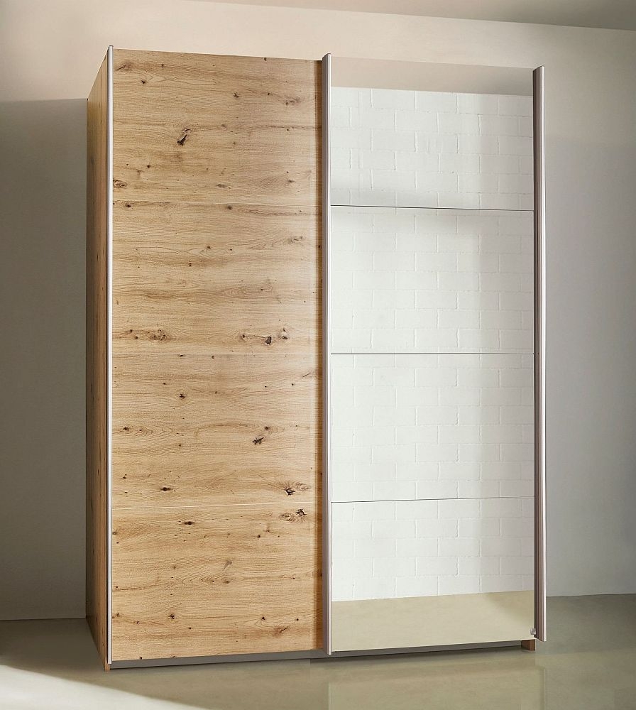 Rauch Subito Artisan Oak 2 Door Sliding Wardrobe With 1 Mirror Front 136cm