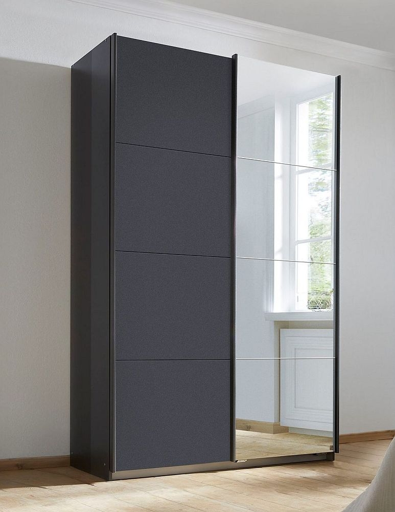 Rauch Subito Metallic Grey 2 Door Sliding Wardrobe With 1 Mirror Front 136cm