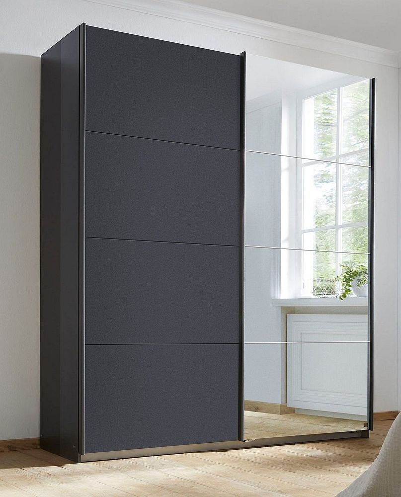 Rauch Subito Metallic Grey 2 Door Sliding Wardrobe With 1 Mirror Front 181cm