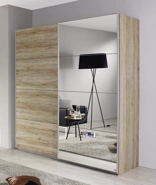 Rauch Subito Sonoma Oak 2 Door Sliding Wardrobe With 1 Mirror Front 136cm