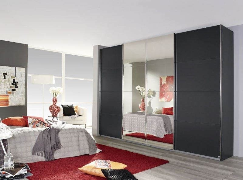 Rauch Syncrono 4 Door Mirror Sliding Wardrobe In Metallic Grey W 316cm