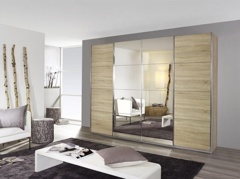 Rauch Syncrono 4 Door Mirror Sliding Wardrobe In Sonoma Oak W 271cm