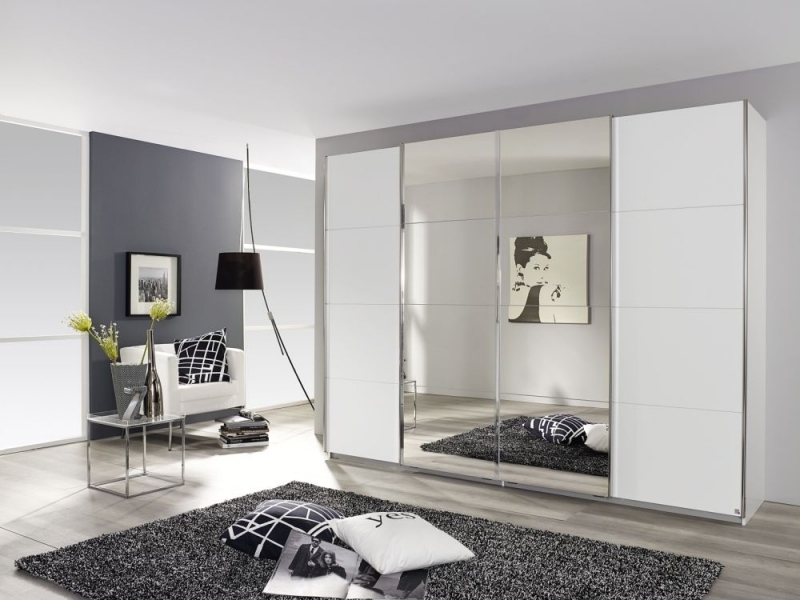 Rauch Syncrono 4 Door Mirror Sliding Wardrobe In White W 316cm