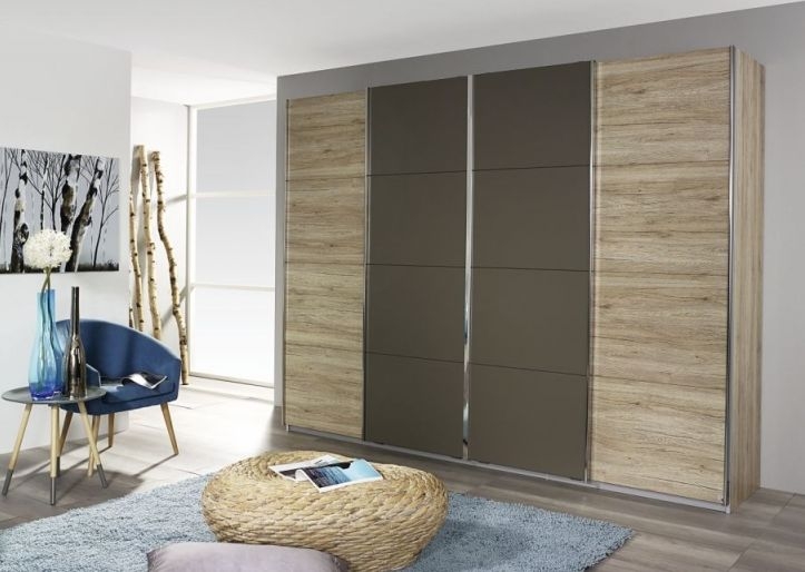 Rauch Syncrono 4 Door Sliding Wardrobe In Oak And Lava Grey W 316cm