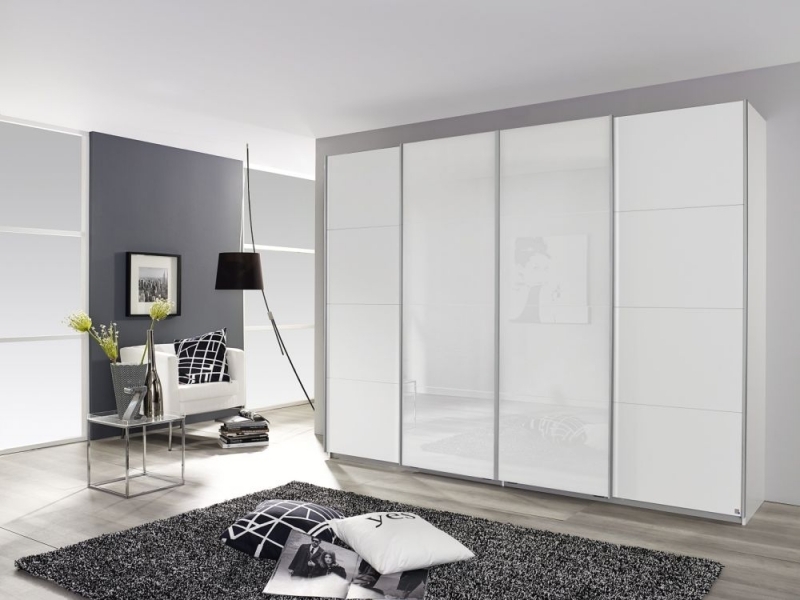 Rauch Syncrono 4 Door Sliding Wardrobe In White Glass W 361cm