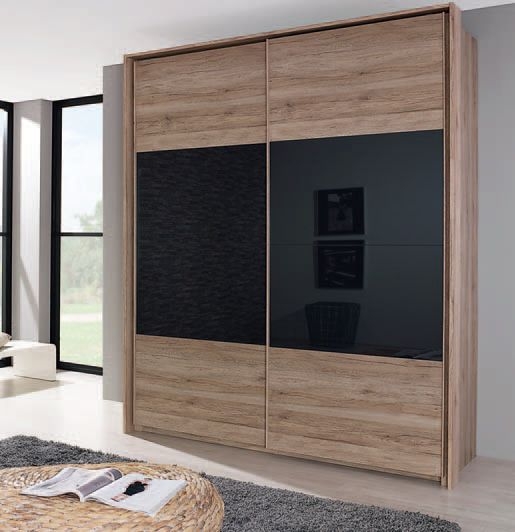 Rauch Xtend 2 Door Sliding Wardrobe In Oak And Basalt Glass W 181cm