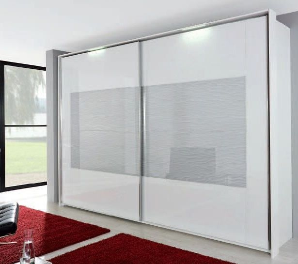 Rauch Xtend 2 Door Sliding Wardrobe With Light In White And Silk Grey Glass W 316cm