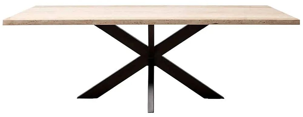 Avalon Travertine Stone And Black 230cm Dining Table With Spider Legs