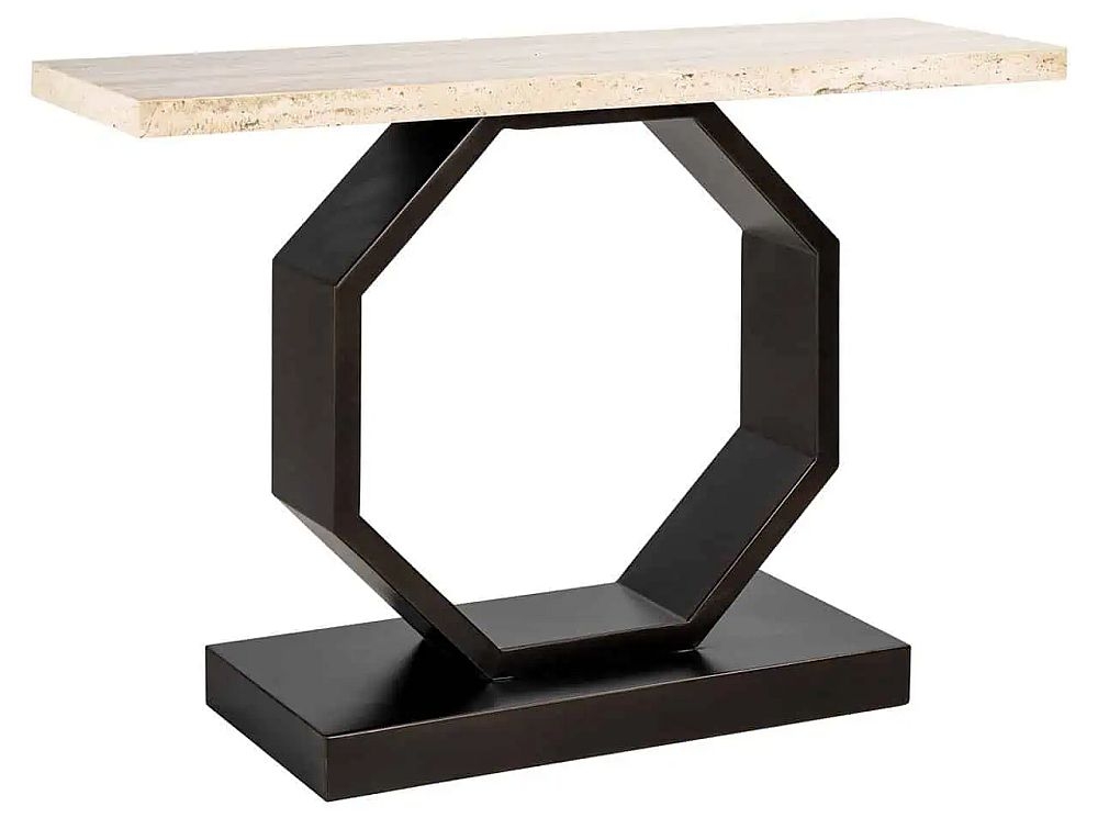 Avalon Travertine Stone And Black Console Table