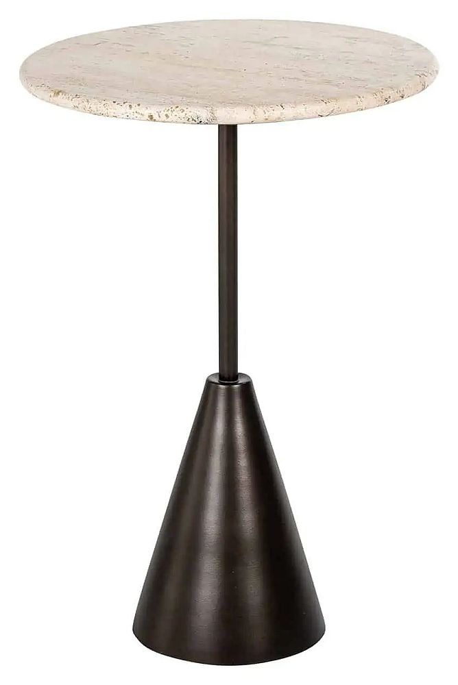 Avalon Travertine Stone And Black Round Side Table