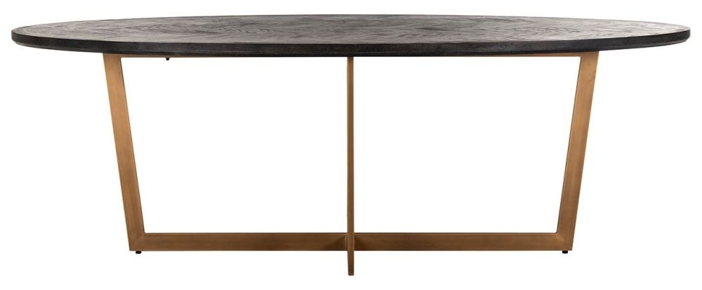 Blackbone Black Oak And Brass Oval Dining Table 230cm