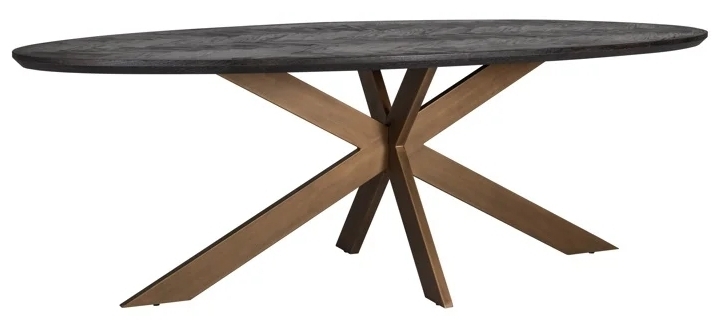 Blackbone Black Oak And Brass Oval Dining Table 260cm