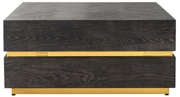 Product photograph of Blackbone Black Oak And Gold Square Block Coffee Table from Choice Furniture Superstore