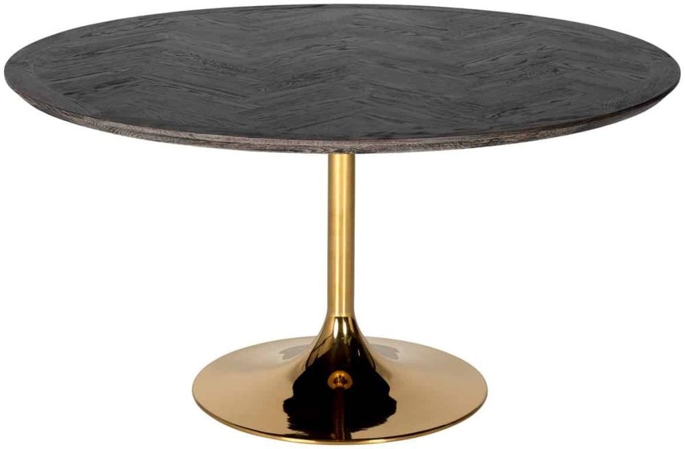 Blackbone Black Oak And Gold Round Dining Table 140cm
