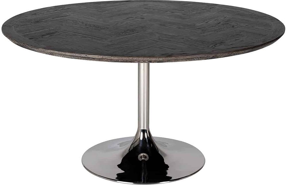 Blackbone Oak Round Dining Table With Silver Base 140cm