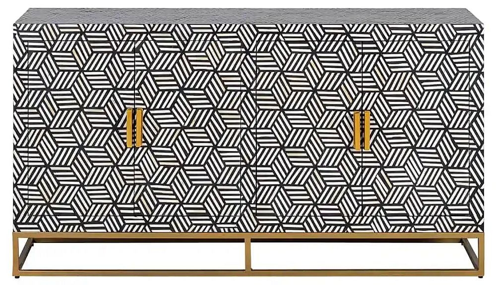 Bliss Bone Inlay 4 Door Sideboard With Brass Metal Base