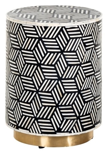 Bliss Bone Inlay Round Side Table With Brass Metal Base