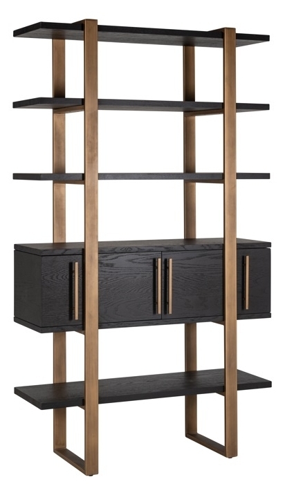 Cambon Dark Coffee 4 Door Bottom Storage Shelving Unit Open Display Unit