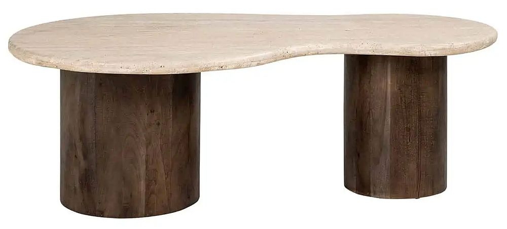 Douglas Travertine Marble And Mango Wood Coffee Table