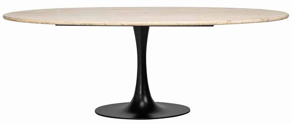 Hampton Travertine Marble And Black 230cm Oval Dining Table