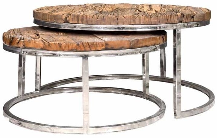 Kensington Sleeper Wood And Silver Round Coffee Table Set Of 2