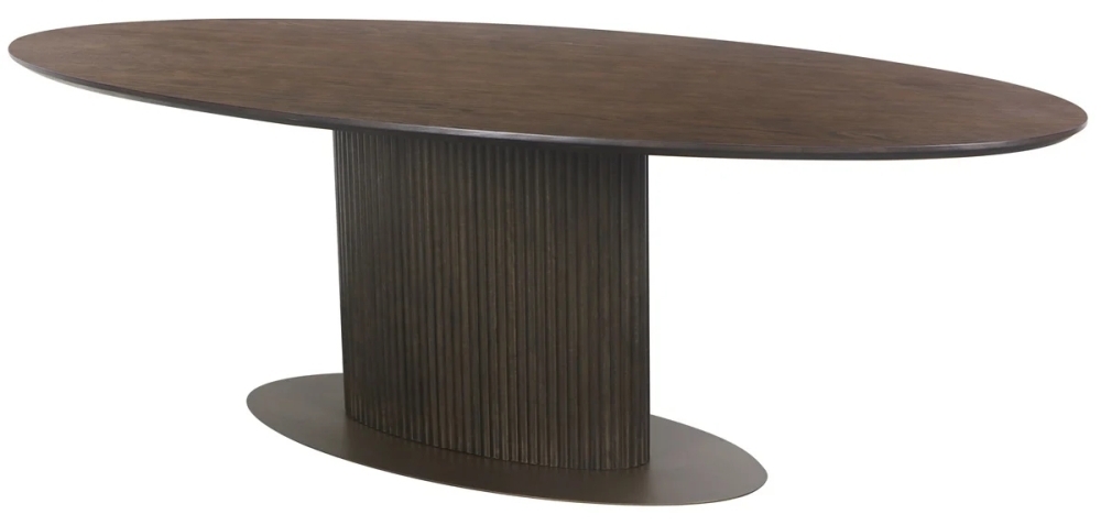 Luxor Brown Fluted Ribbed Dining Table 235cm Seats 8 To 10 Diners Oval Top