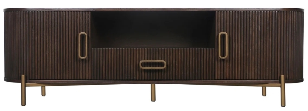 Luxor Brown Fluted Ribbed Tv Unit 1815cm W With Storage For Television Upto 65in Plasma